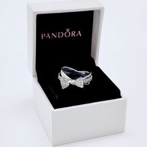 Pandora Sparkling Bow Crossover Ring Size 7.5